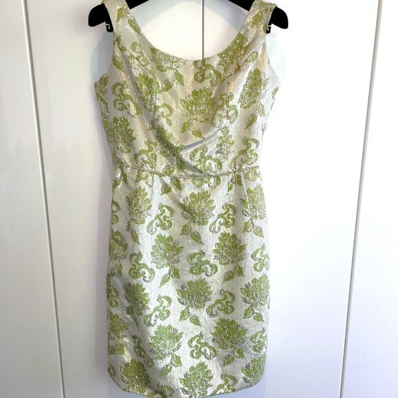 Vintage Dresses & Skirts - Vintage Lurex Floral Green Shift Dress Size S